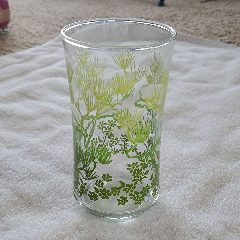 Libbey Green Vintage Floral Cup